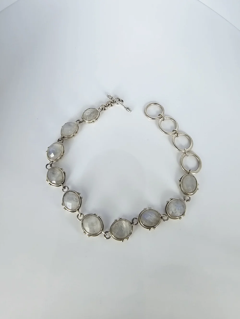 Genuine Rainbow Moonstone Sterling Silver Toggle Bracelet!